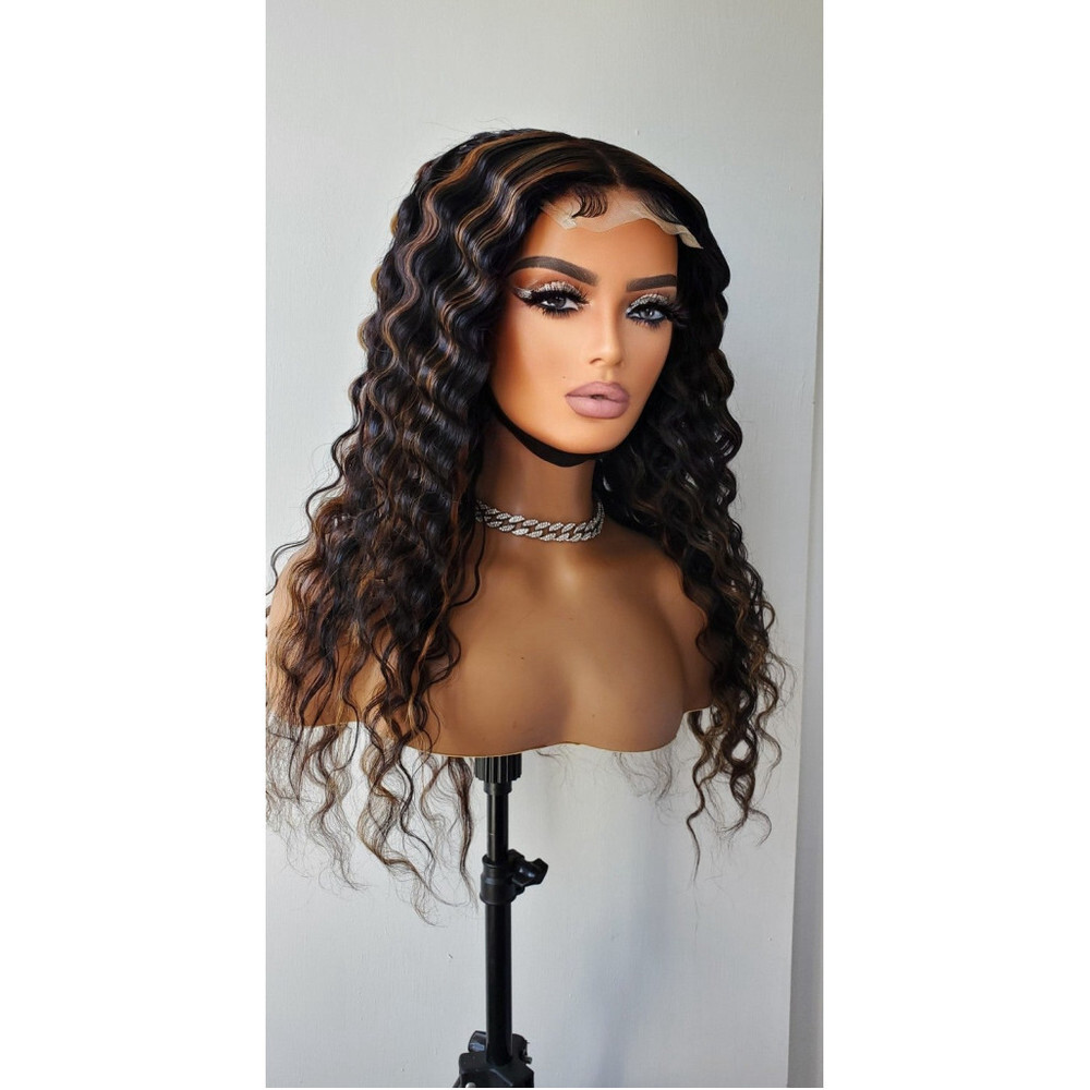 100% virgin human hair  highlighted closure wig - Picture 2 of 11